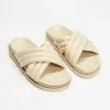 AERE Crossover Leather Footbed Slides Cream Leather