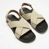 AERE Linen Crossover Footbed Sandals Off White Linen