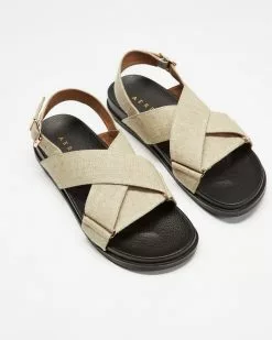AERE Linen Crossover Footbed Sandals Off White Linen