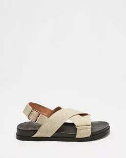 AERE Linen Crossover Footbed Sandals Off White Linen -Sandals Sales Shop http3A2F2Fstatic.theiconic.com .au2Fp2Faere 1093 0643211 3