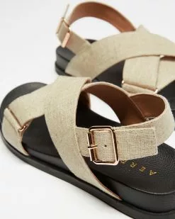 AERE Linen Crossover Footbed Sandals Off White Linen -Sandals Sales Shop http3A2F2Fstatic.theiconic.com .au2Fp2Faere 1093 0643211 4