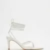 AERE Crossover Pointed Toe Wrap Heels White Leather