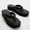AERE Padded Braid Platform Slides Black Leather