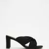 AERE Twisted Linen Block Heels Black Linen