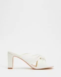 AERE Twisted Linen Block Heels White Linen