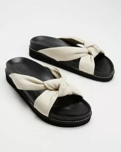 AERE Padded Knot Leather Slides Cream Leather