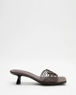 AERE Knotted Cage Heels Chocolate Leather