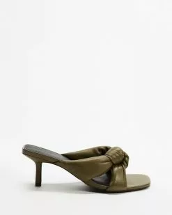 AERE Padded Knot Leather Heels Khaki Leather
