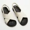 AERE Ruched Ankle Strap Crossover Leather Footbed Sandals Cream Leather