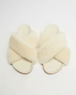 AERE Wool Crossover Slides Off White Wool & Suede