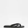 AERE Asymmetrical Leather Thong Sandals Black Leather