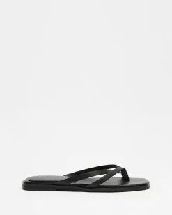 AERE Asymmetrical Leather Thong Sandals Black Leather