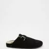 AERE Buckled Suede Clog Mules Black Suede