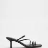 AERE Asymmetrical Strappy Leather Toe Post Heels Black Leather
