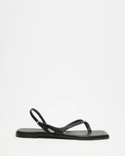 AERE Fine Ankle Strap Leather Sandals Black Leather