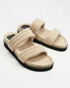 AERE Padded Tube Slides Natural Linen