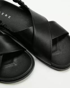 AERE Ruched Ankle Strap Crossover Leather Footbed Sandals Black Leather -Sandals Sales Shop http3A2F2Fstatic.theiconic.com .au2Fp2Faere 4160 0829721 3