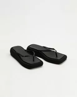AERE Linen Thong Sandals Black Linen