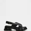AERE Chunky Cleated Sandals Black Leather