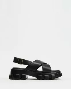 AERE Chunky Cleated Sandals Black Leather