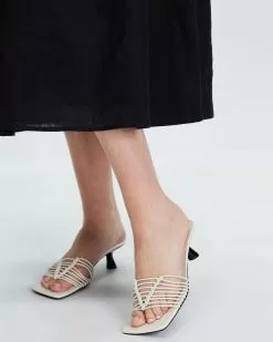 AERE Knotted Cage Heels Cream Leather