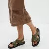 AERE Crossover Leather Footbed Sandals Khaki Leather