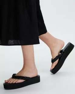 AERE Padded Braid Platform Slides Black Leather -Sandals Sales Shop http3A2F2Fstatic.theiconic.com .au2Fp2Faere 5416 1074631 4
