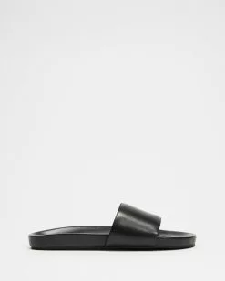 AERE Leather Slides Black