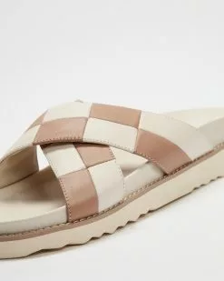 AERE Leather Checkerboard Slides Cream & Nude Leather -Sandals Sales Shop http3A2F2Fstatic.theiconic.com .au2Fp2Faere 5630 3712041 4
