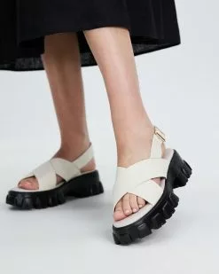 AERE Chunky Cleated Sandals Cream Leather