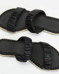 AERE Ruched Strap Espadrille Slides Black Leather -Sandals Sales Shop http3A2F2Fstatic.theiconic.com .au2Fp2Faere 5908 4360431 5