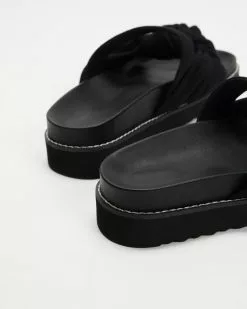 AERE Linen Bow Chunky Slides Black Linen -Sandals Sales Shop http3A2F2Fstatic.theiconic.com .au2Fp2Faere 5922 5712041 4