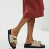 AERE Linen Bow Chunky Slides Natural Linen