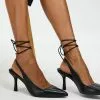 AERE Leather Tie Slingback Heels Black Leather
