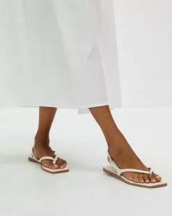 AERE Fine Ankle Strap Leather Sandals Cream Leather