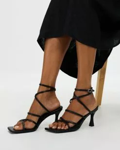 AERE Leather Twist Wrap Heels Black Leather