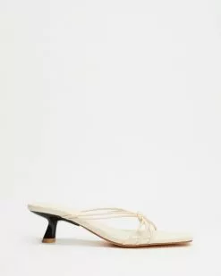 AERE Knotted Strap Heels Cream Leather