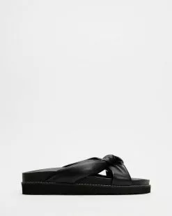 AERE Padded Knot Leather Slides Black Leather -Sandals Sales Shop http3A2F2Fstatic.theiconic.com .au2Fp2Faere 7893 1360431 3