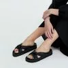 AERE Padded Knot Leather Slides Black Leather