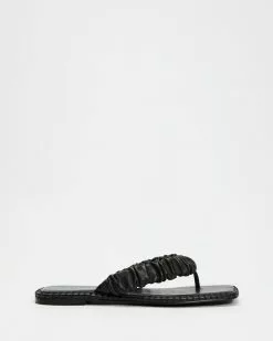 AERE Ruched Thong Flat Sandals Black Leather -Sandals Sales Shop http3A2F2Fstatic.theiconic.com .au2Fp2Faere 8342 1503231 3