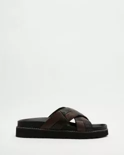 AERE Leather Checkerboard Slides Black & Choc Leather -Sandals Sales Shop http3A2F2Fstatic.theiconic.com .au2Fp2Faere 8433 3232041 3