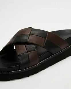 AERE Leather Checkerboard Slides Black & Choc Leather -Sandals Sales Shop http3A2F2Fstatic.theiconic.com .au2Fp2Faere 8433 3232041 4