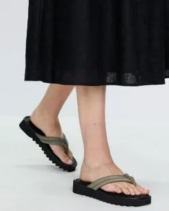 AERE Padded Thong Platforms Khaki Leather