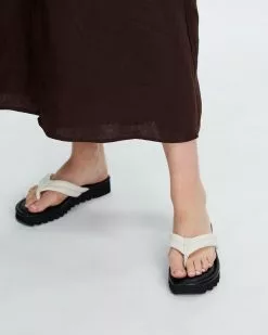 AERE Padded Thong Platforms Cream Leather