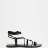 AERE Ankle Tie Leather Sandals Black Leather