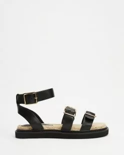 AERE Chunky Buckled Sandals Black Leather