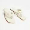 AERE Ruched Thong Flat Sandals Cream Leather