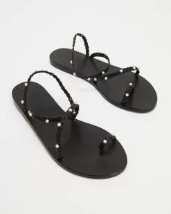 Ancient Greek Sandals Eleftheria Pearls Black