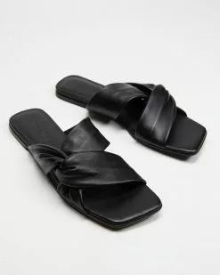 Atmos&Here Tiff Leather Slides Black Leather