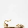Atmos&Here Dana Leather Woven Flats Soft Gold Leather